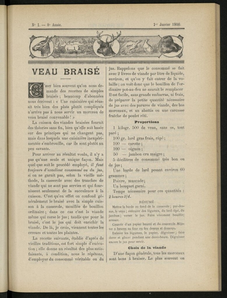 Miniatura de Le Pot-au-Feu : journal de cuisine pratique et d´économie domestique del 1 de enero de 1900, nº 1