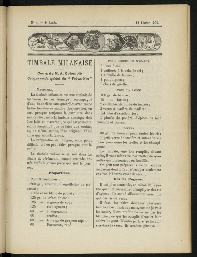 Miniatura de Le Pot-au-Feu : journal de cuisine pratique et d´économie domestique del 15 de febrero de 1900, nº 4