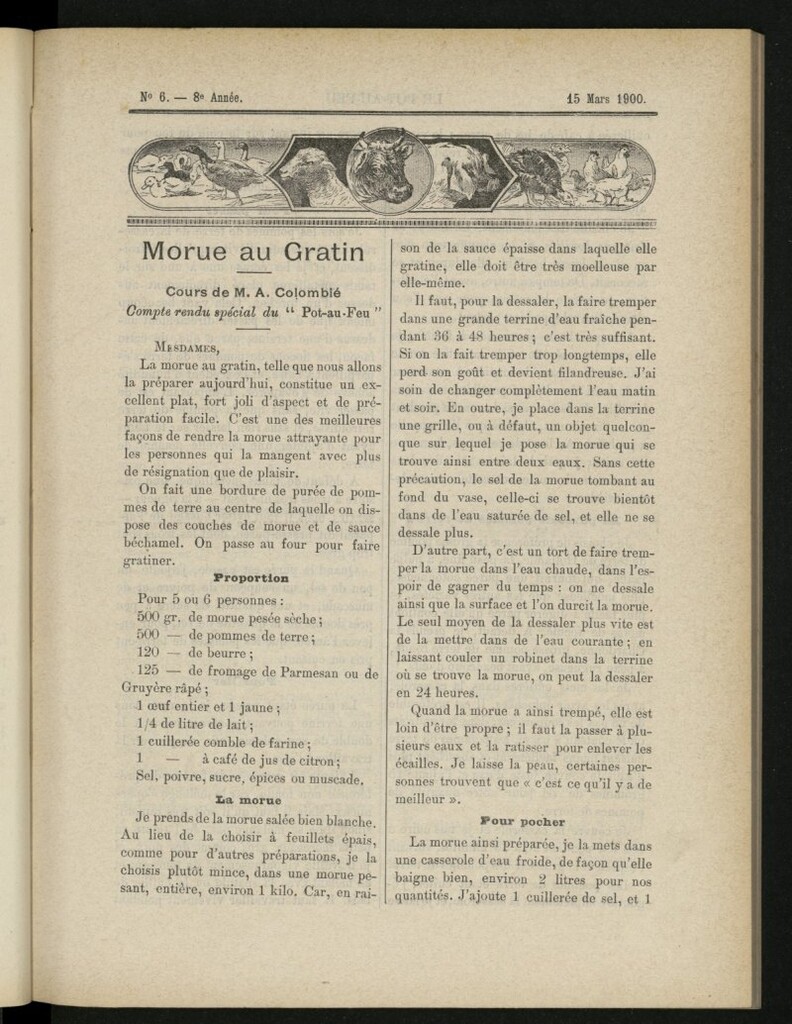 Miniatura de Le Pot-au-Feu : journal de cuisine pratique et d´économie domestique del 15 de marzo de 1900, nº 6