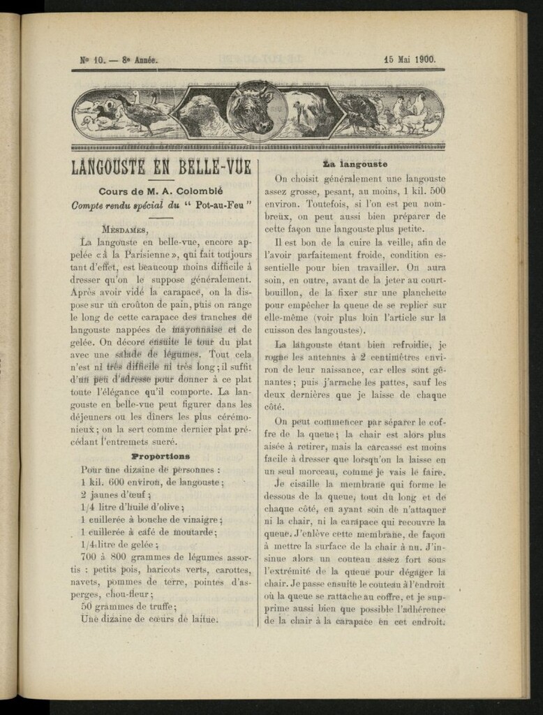 Miniatura de Le Pot-au-Feu : journal de cuisine pratique et d´économie domestique del 15 de mayo de 1900, nº 10