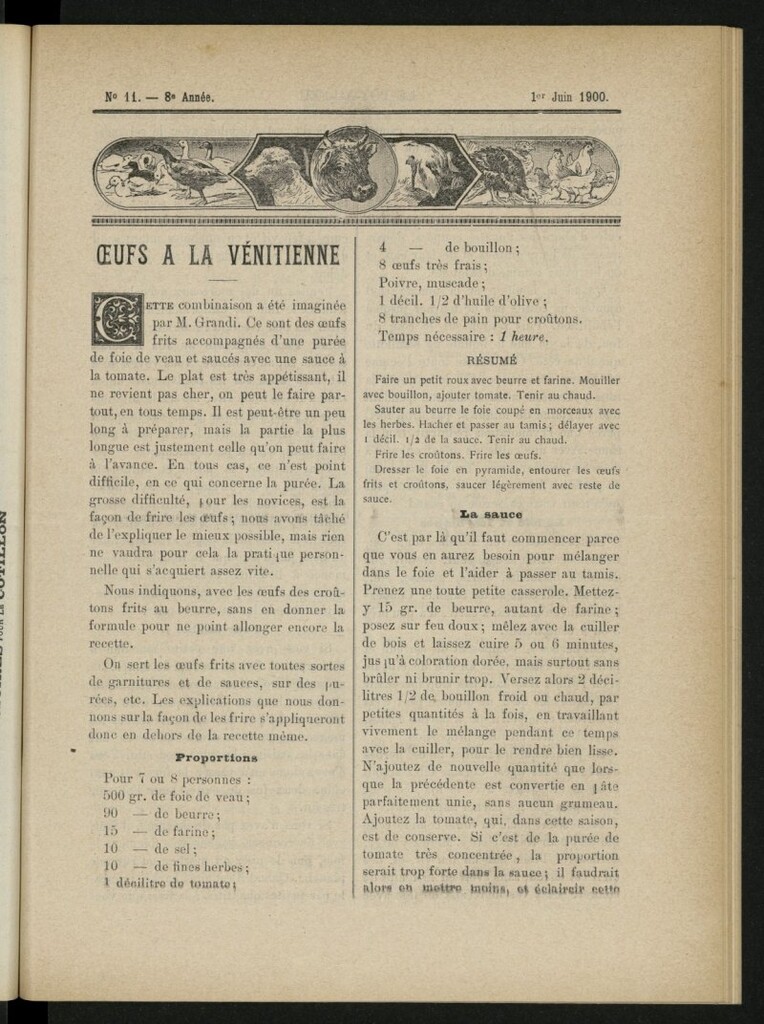 Miniatura de Le Pot-au-Feu : journal de cuisine pratique et d´économie domestique del 1 de junio de 1900, nº 11