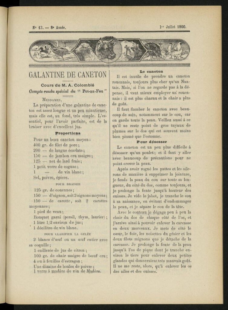 Miniatura de Le Pot-au-Feu : journal de cuisine pratique et d´économie domestique del 1 de julio de 1900, nº 13