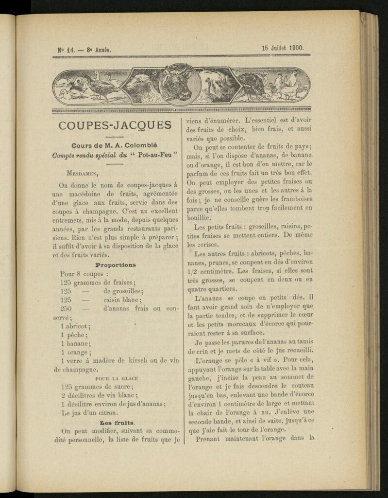 Miniatura de Le Pot-au-Feu : journal de cuisine pratique et d´économie domestique del 15 de julio de 1900, nº 14