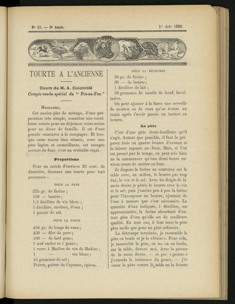 Miniatura de Le Pot-au-Feu : journal de cuisine pratique et d´économie domestique 1 de agosto de 1900, nº 15