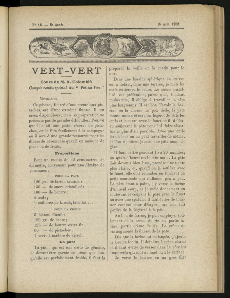Miniatura de Le Pot-au-Feu : journal de cuisine pratique et d´économie domestique del 15 de agosto de 1900, nº 16