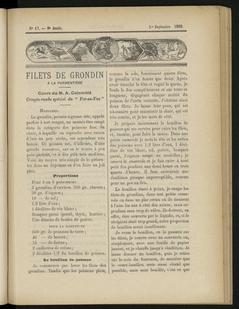 Miniatura de Le Pot-au-Feu : journal de cuisine pratique et d´économie domestique del 1 de septiembre de 1900, nº 17