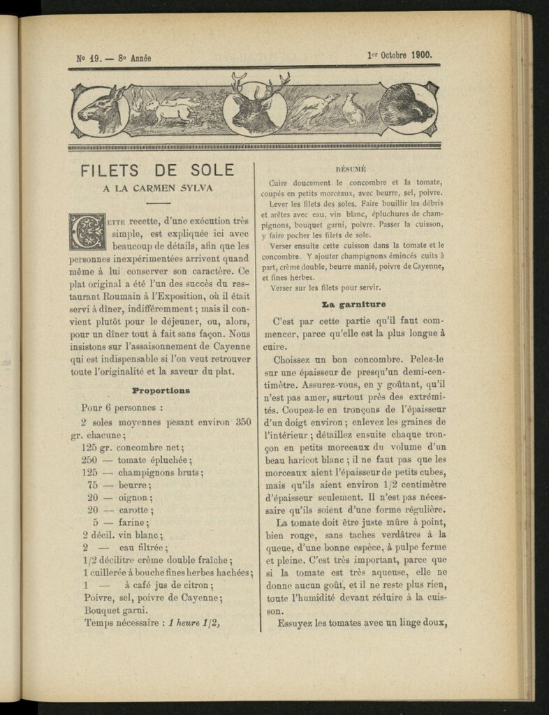 Miniatura de Le Pot-au-Feu : journal de cuisine pratique et d´économie domestique del 1 de octubre de 1900, nº 19