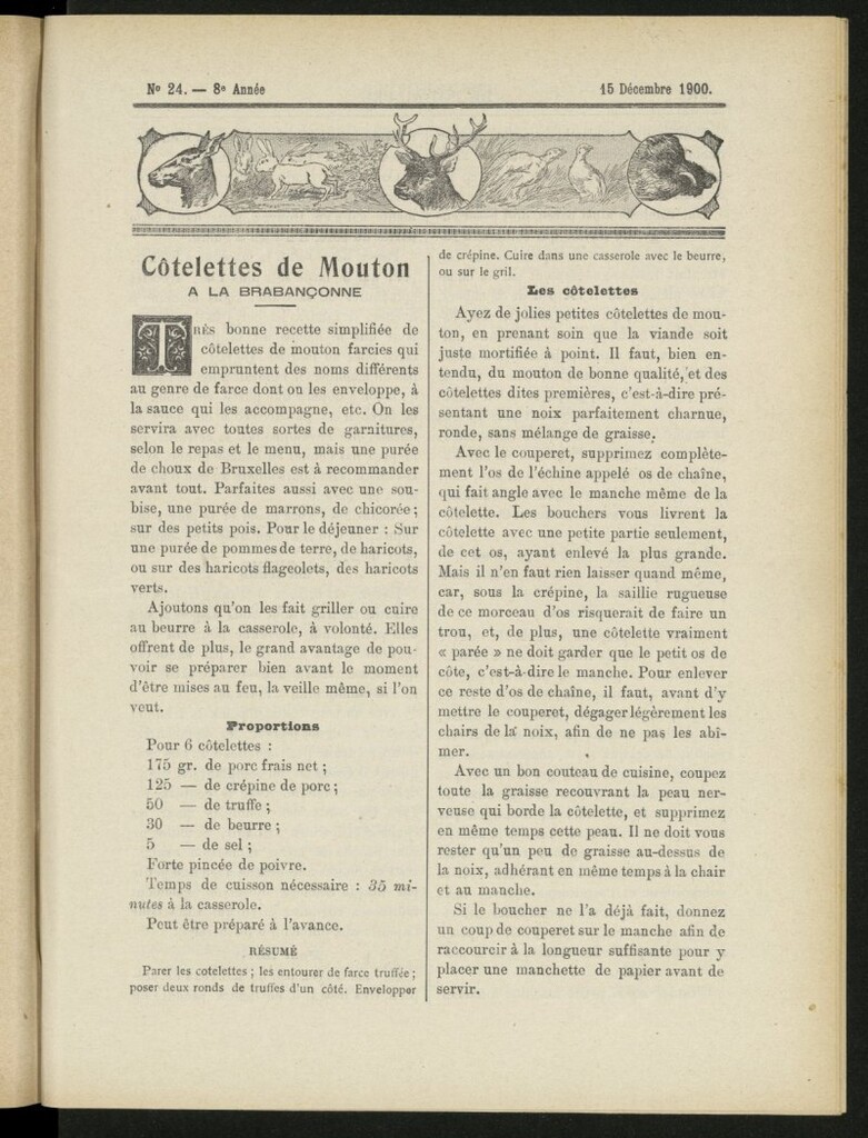 Miniatura de Le Pot-au-Feu : journal de cuisine pratique et d´économie domestique del 15 de diciembre de 1900, nº 24