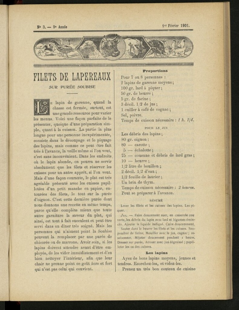 Miniatura de Le Pot-au-Feu : journal de cuisine pratique et d´économie domestique del 1 de febrero de 1901, nº 3