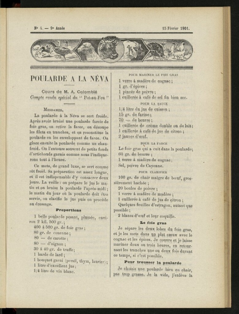 Miniatura de Le Pot-au-Feu : journal de cuisine pratique et d´économie domestique del 15 de febrero de 1901, nº 4