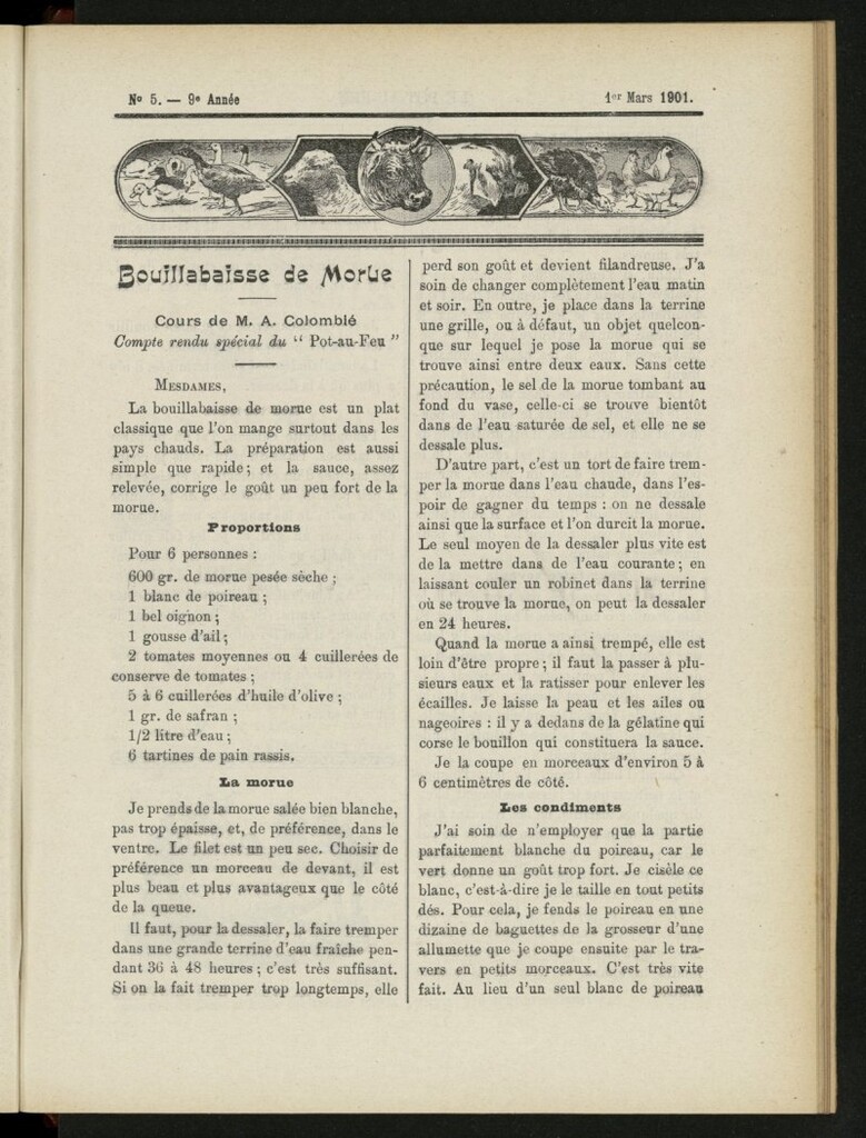 Miniatura de Le Pot-au-Feu : journal de cuisine pratique et d´économie domestique del 1 de marzo de 1901, nº 5