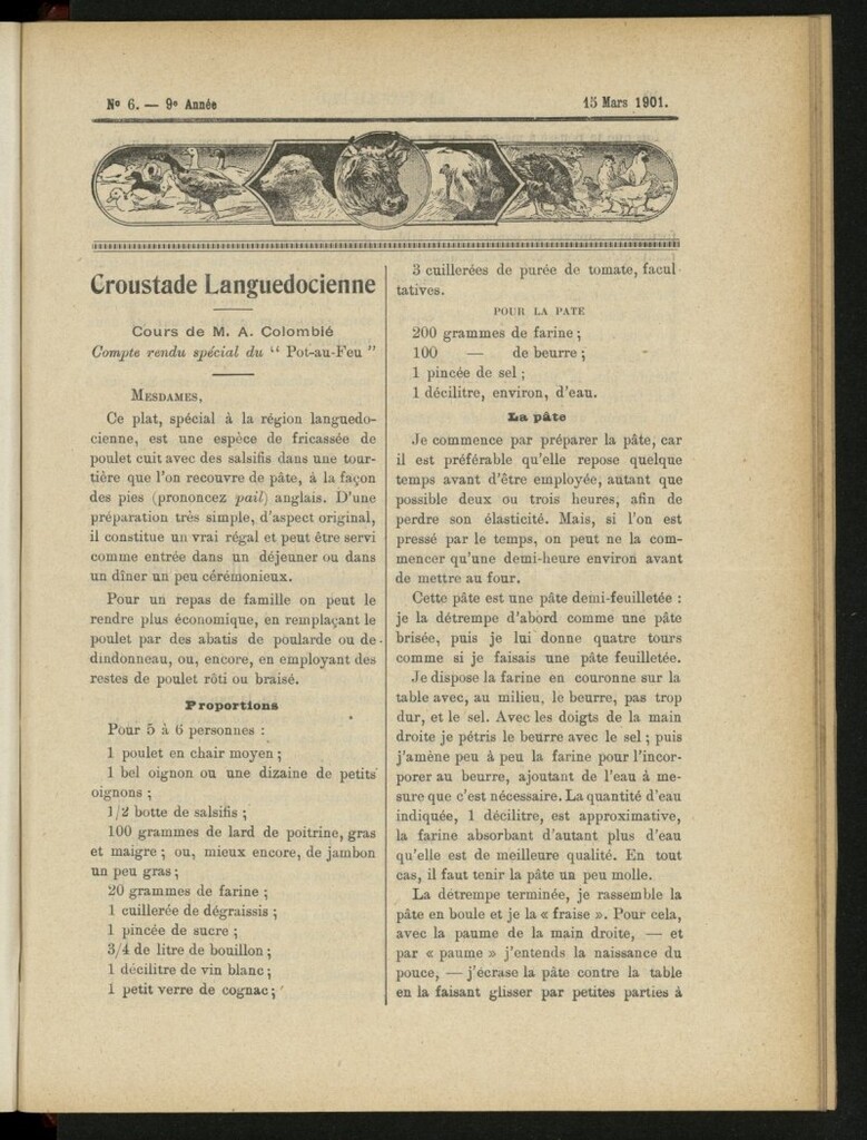 Miniatura de Le Pot-au-Feu : journal de cuisine pratique et d´économie domestique del 15 de marzo de 1901, nº 6