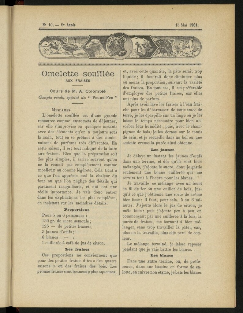 Miniatura de Le Pot-au-Feu : journal de cuisine pratique et d´économie domestique del 15 de mayo de 1901, nº 10