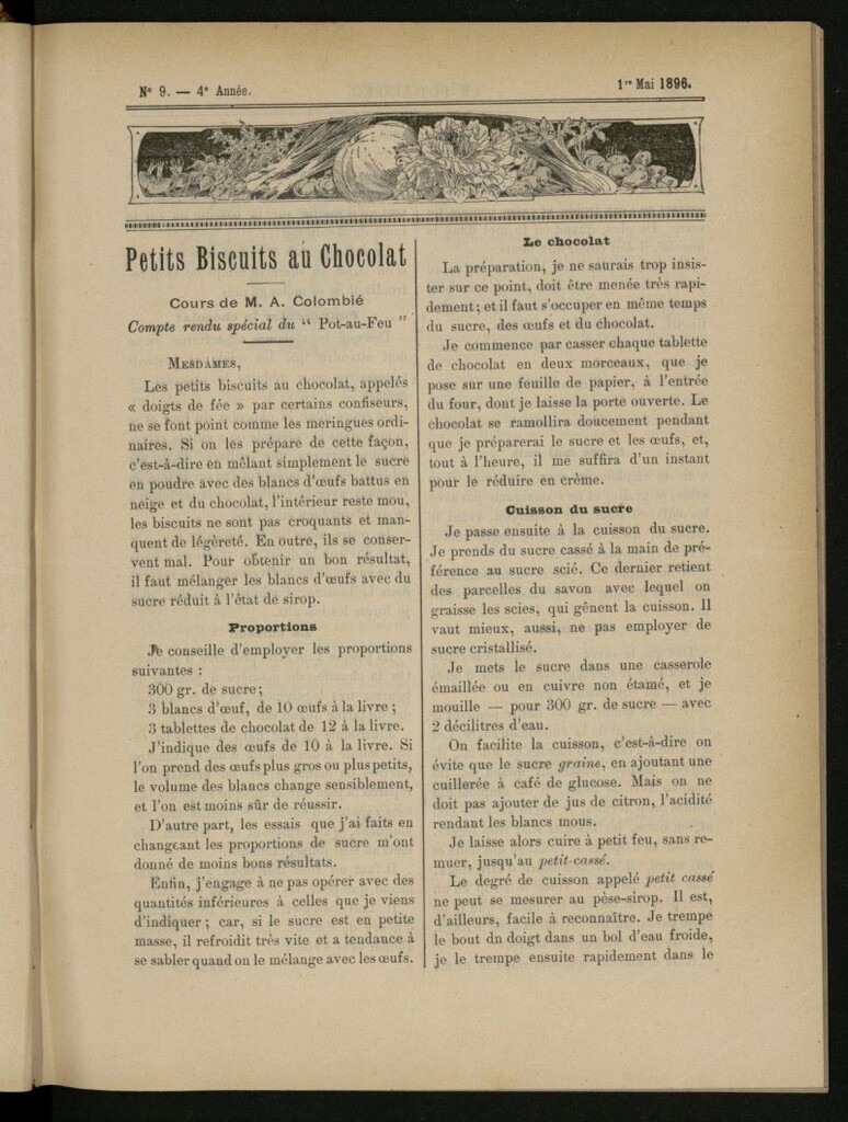 Miniatura de Le Pot-au-Feu : journal de cuisine pratique et d´économie domestique del 1 de mayo de 1896, nº 9