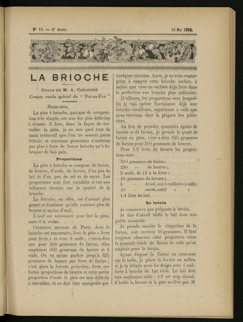 Miniatura de Le Pot-au-Feu : journal de cuisine pratique et d´économie domestique del 15 de mayo de 1896, nº 10