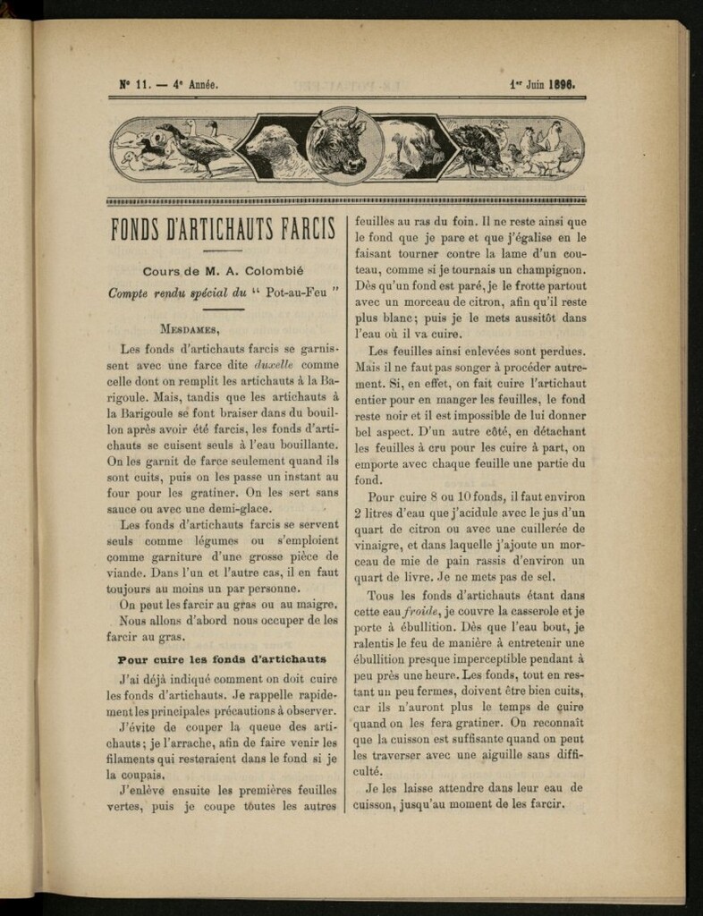 Miniatura de Le Pot-au-Feu : journal de cuisine pratique et d´économie domestique del 1 de junio de 1896, nº 11