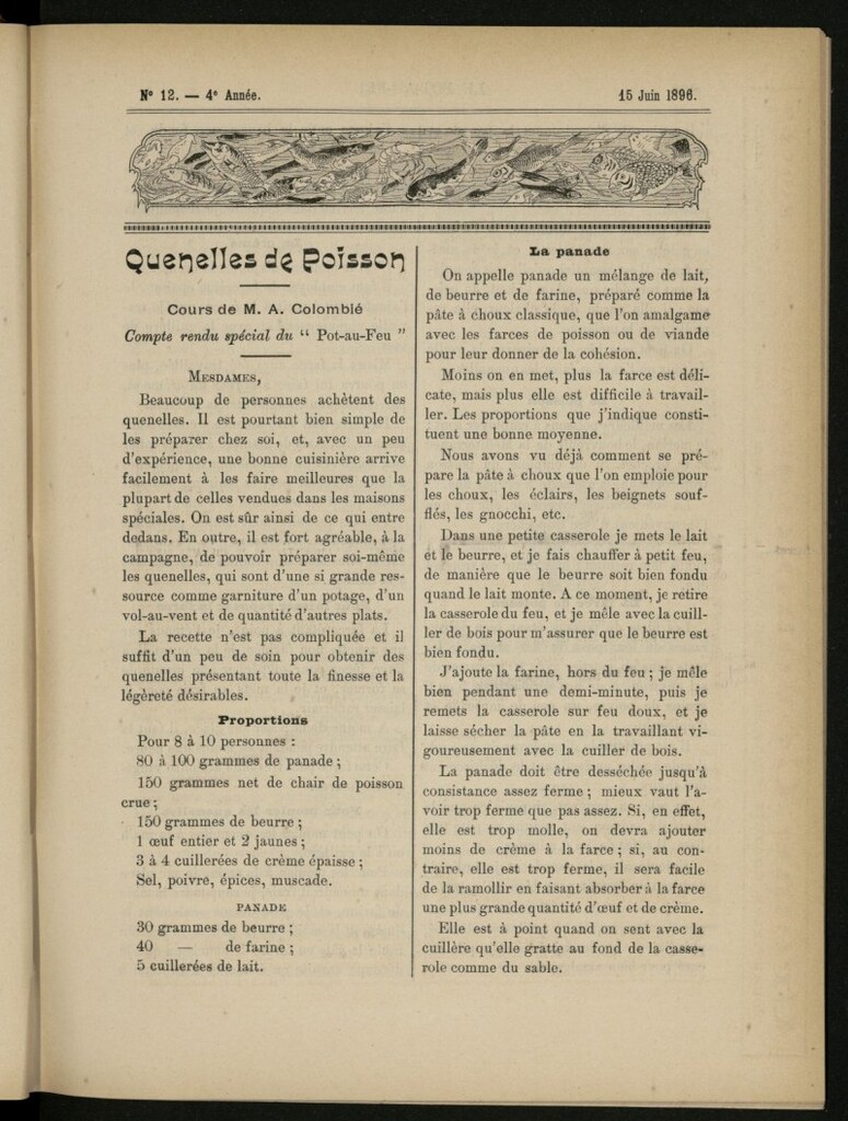 Miniatura de Le Pot-au-Feu : journal de cuisine pratique et d´économie domestique del 15 de junio de 1896, nº 12