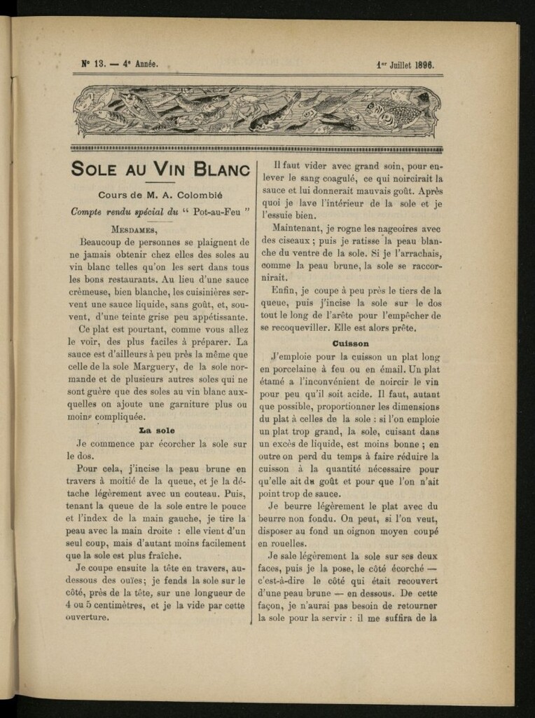 Miniatura de Le Pot-au-Feu : journal de cuisine pratique et d´économie domestique del 1 de julio de 1896, nº 13