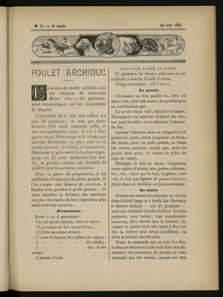Miniatura de Le Pot-au-Feu : journal de cuisine pratique et d´économie domestique del 15 de agosto de 1896, nº 16