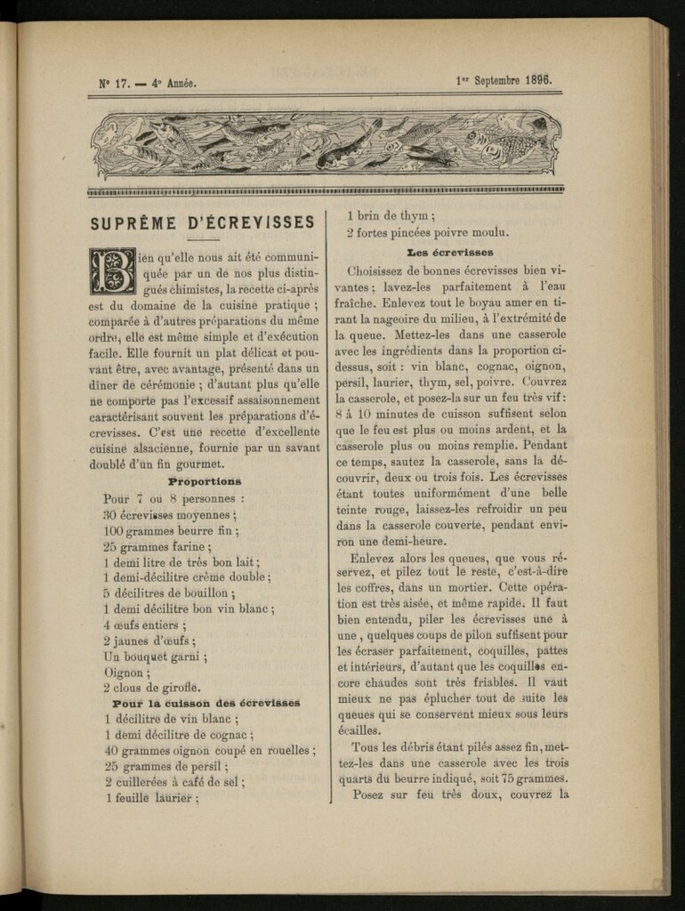 Miniatura de Le Pot-au-Feu : journal de cuisine pratique et d´économie domestique del 1 de septiembre de 1896, nº 17