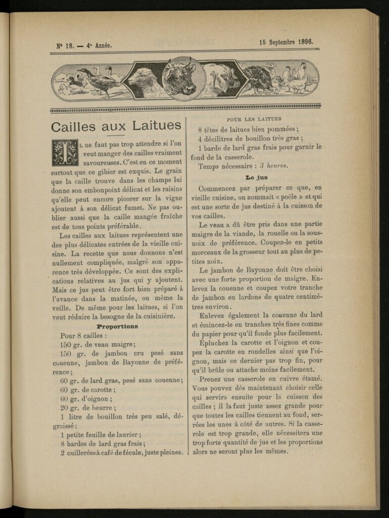 Miniatura de Le Pot-au-Feu : journal de cuisine pratique et d´économie domestique del 15 de septiembre de 1896, nº 18