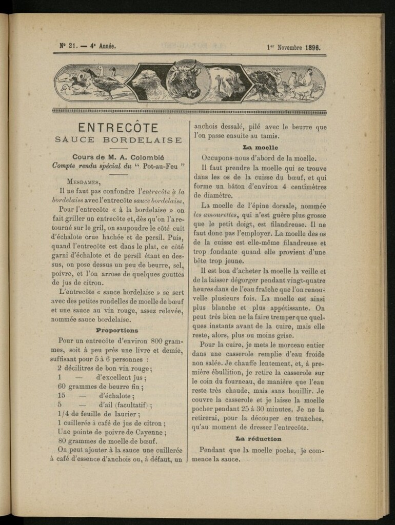 Miniatura de Le Pot-au-Feu : journal de cuisine pratique et d´économie domestique del 1 de noviembre de 1896, nº 21