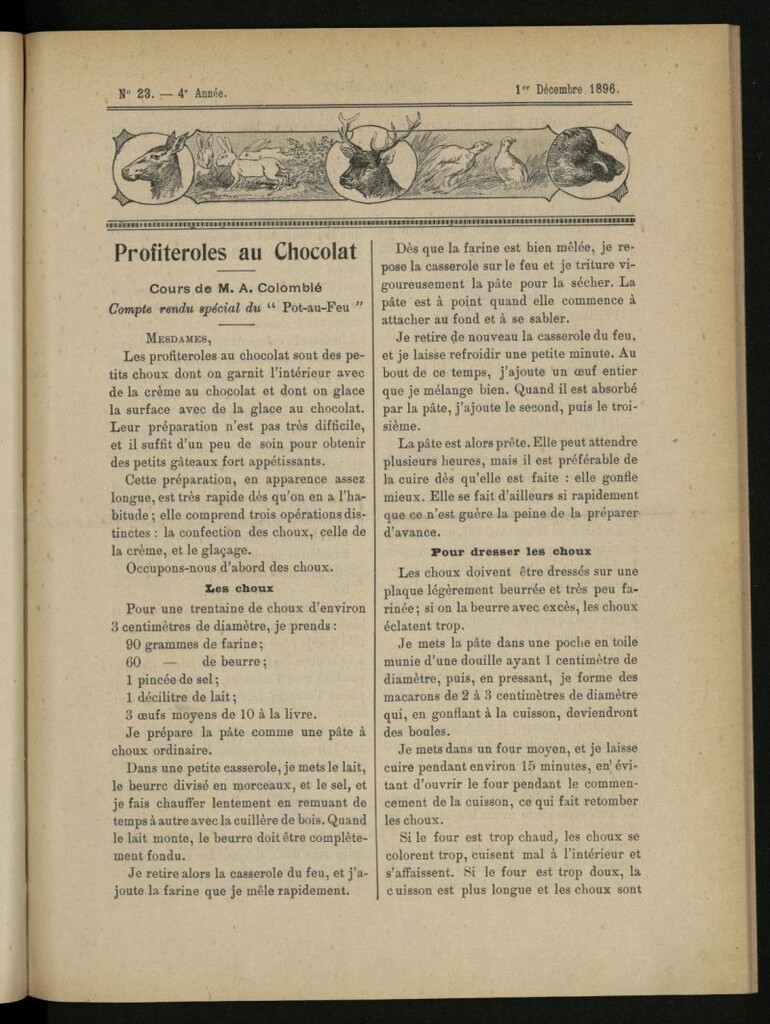 Miniatura de Le Pot-au-Feu : journal de cuisine pratique et d´économie domestique del 1 de diciembre de 1896, nº 23