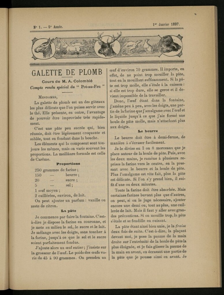 Miniatura de Le Pot-au-Feu : journal de cuisine pratique et d´économie domestique del 1 de enero de 1897, nº 1