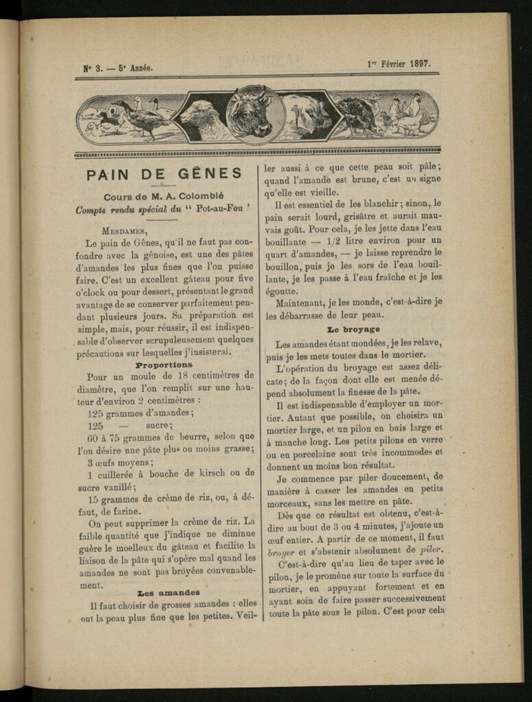 Miniatura de Le Pot-au-Feu : journal de cuisine pratique et d´économie domestique del 1 de febrero de 1897, nº 3