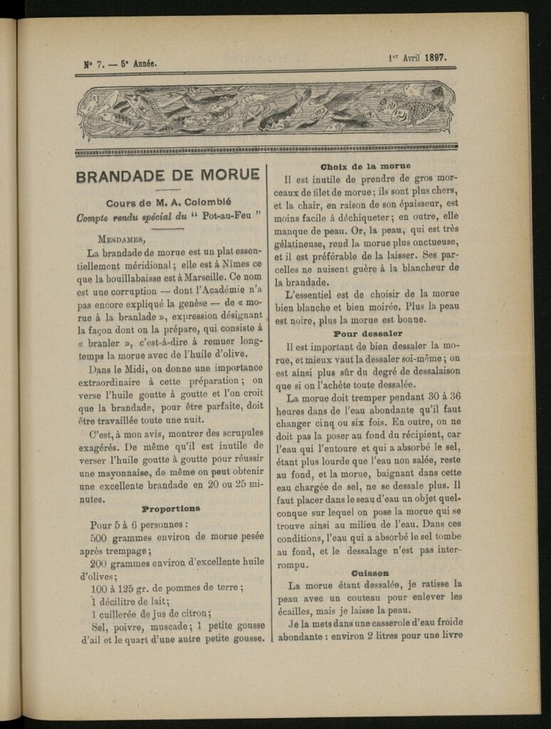 Miniatura de Le Pot-au-Feu : journal de cuisine pratique et d´économie domestique del 1 de abril de 1897, nº 7