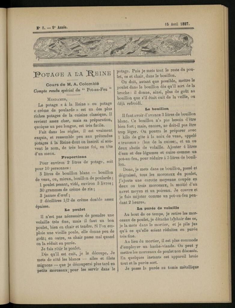 Miniatura de Le Pot-au-Feu : journal de cuisine pratique et d´économie domestique del 15 de abril de 1897, nº 8
