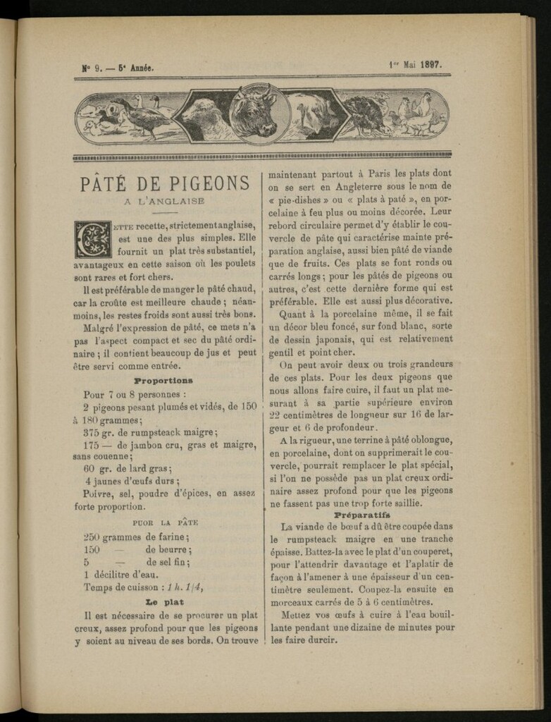 Miniatura de Le Pot-au-Feu : journal de cuisine pratique et d´économie domestique del 1 de mayo de 1897, nº 9