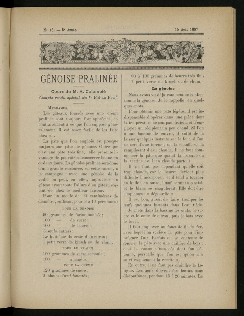 Miniatura de Le Pot-au-Feu : journal de cuisine pratique et d´économie domestique del 15 de agosto de 1897, nº 16