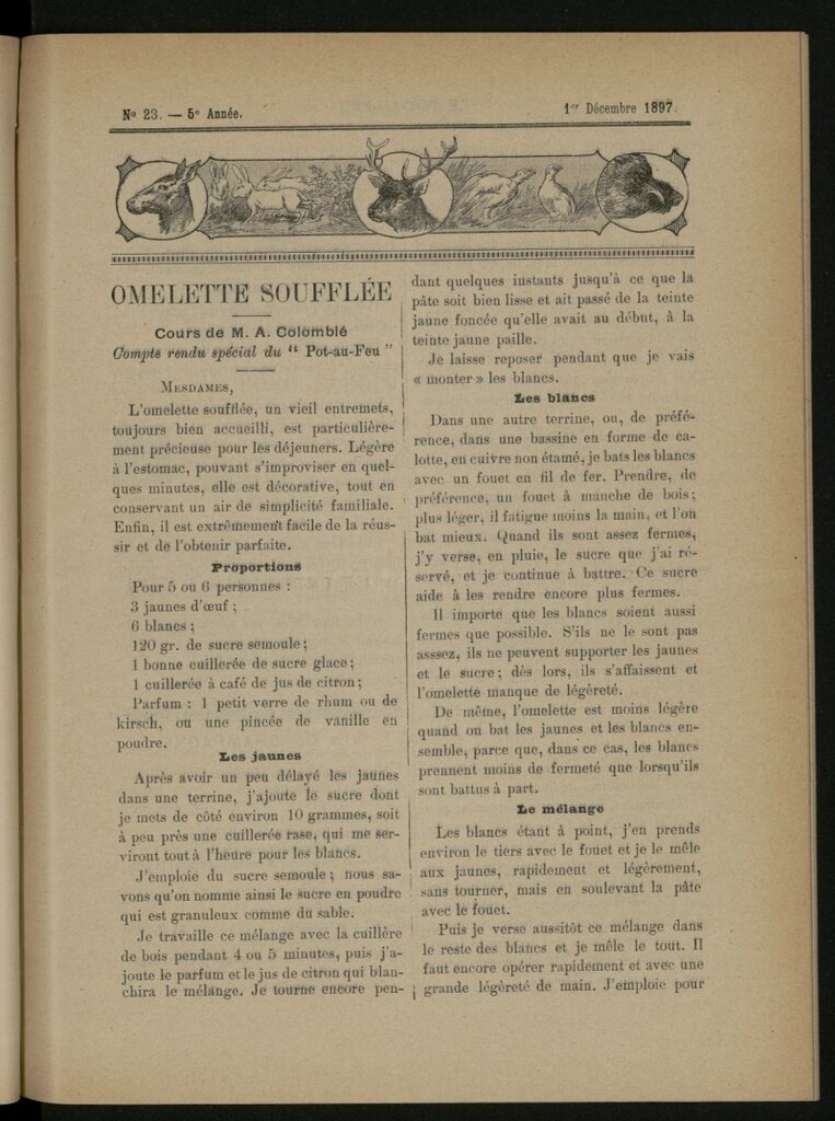 Miniatura de Le Pot-au-Feu : journal de cuisine pratique et d´économie domestique del 1 de diciembre de 1897, nº 23