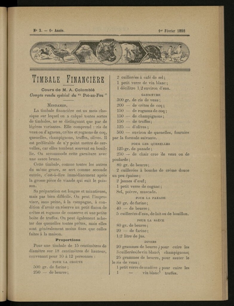 Miniatura de Le Pot-au-Feu : journal de cuisine pratique et d´économie domestique del 1 de febrero de 1898, nº 3