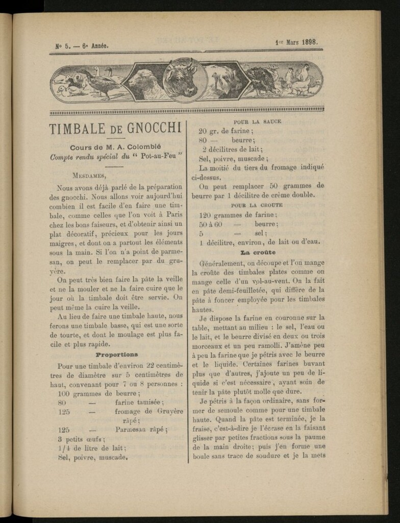 Miniatura de Le Pot-au-Feu : journal de cuisine pratique et d´économie domestique del 1 de marzo de 1898, nº 5