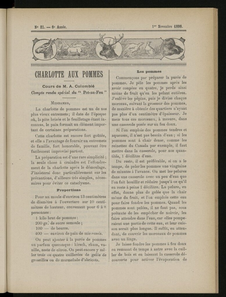 Miniatura de Le Pot-au-Feu : journal de cuisine pratique et d´économie domestique del 1 de noviembre de 1898, nº 21