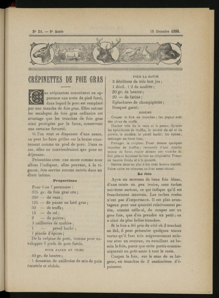 Miniatura de Le Pot-au-Feu : journal de cuisine pratique et d´économie domestique del 15 de diciembre de 1898, nº 24