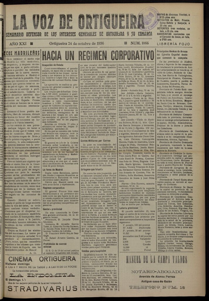 Miniatura de La Voz de Ortigueira del 24 de octubre de 1936, nº 1066