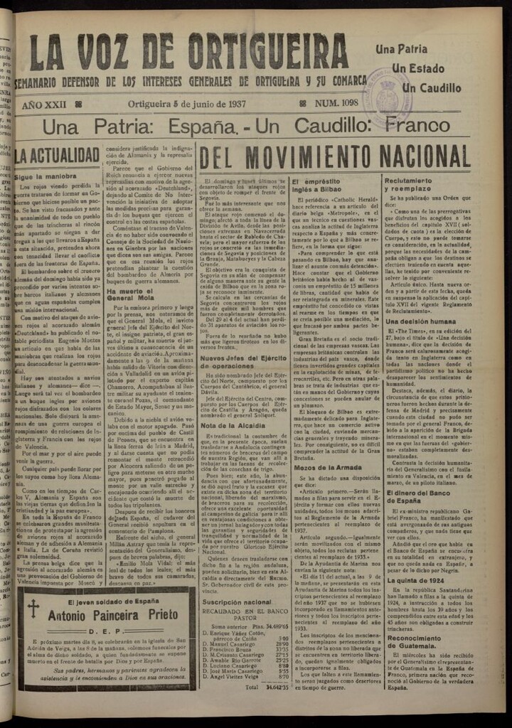 Miniatura de La Voz de Ortigueira del 5 de junio de 1937, nº 1098
