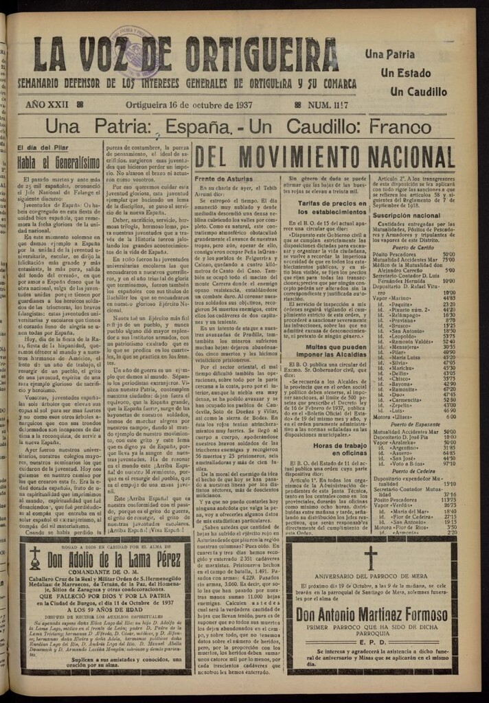 Miniatura de La Voz de Ortigueira del 16 de octubre de 1937, nº 1117
