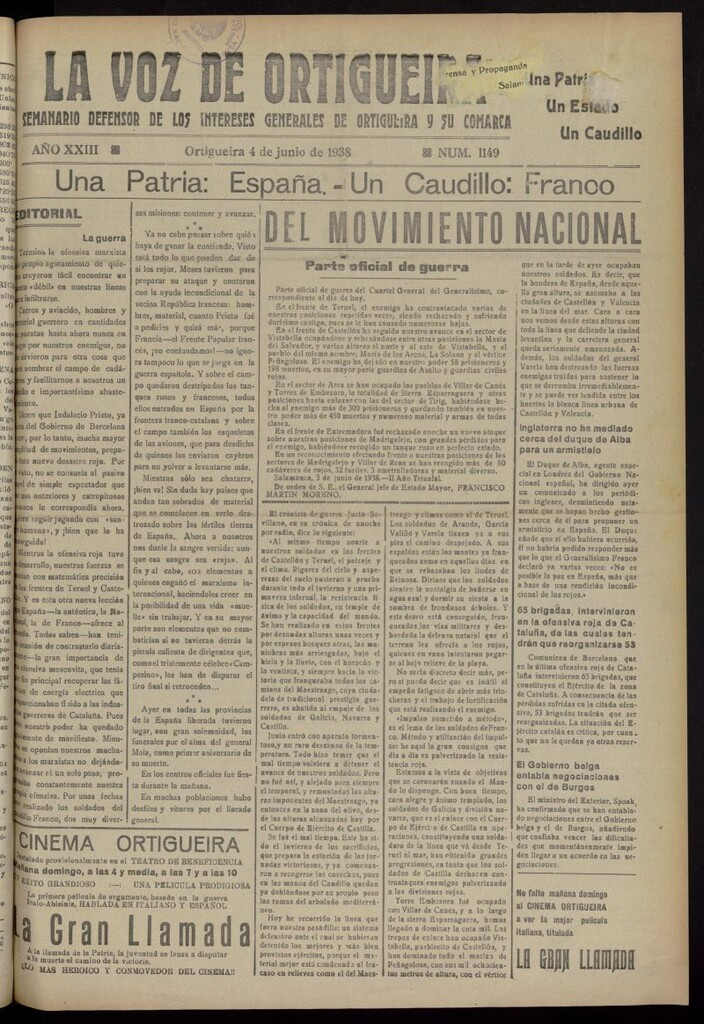 Miniatura de La Voz de Ortigueira del 4 de junio de 1938, nº 1149