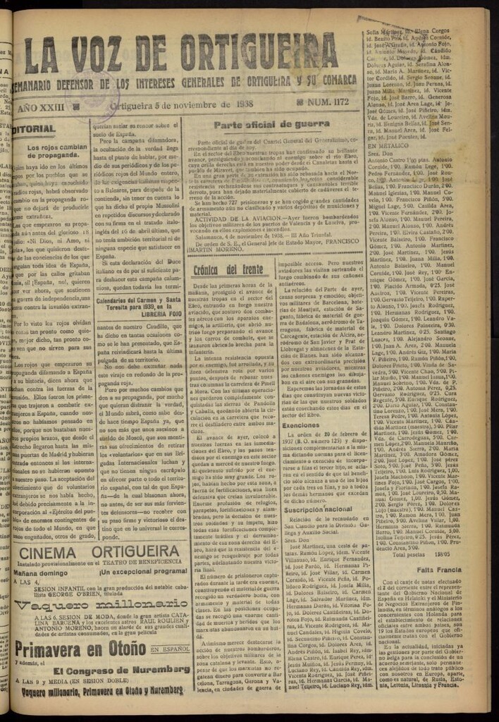 Miniatura de La Voz de Ortigueira del 5 de noviembre de 1938, nº 1172