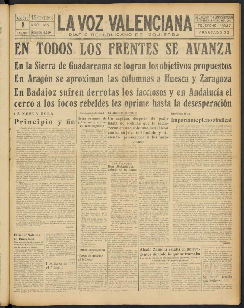 Miniatura de La Voz Valenciana del 8 de agosto de 1936