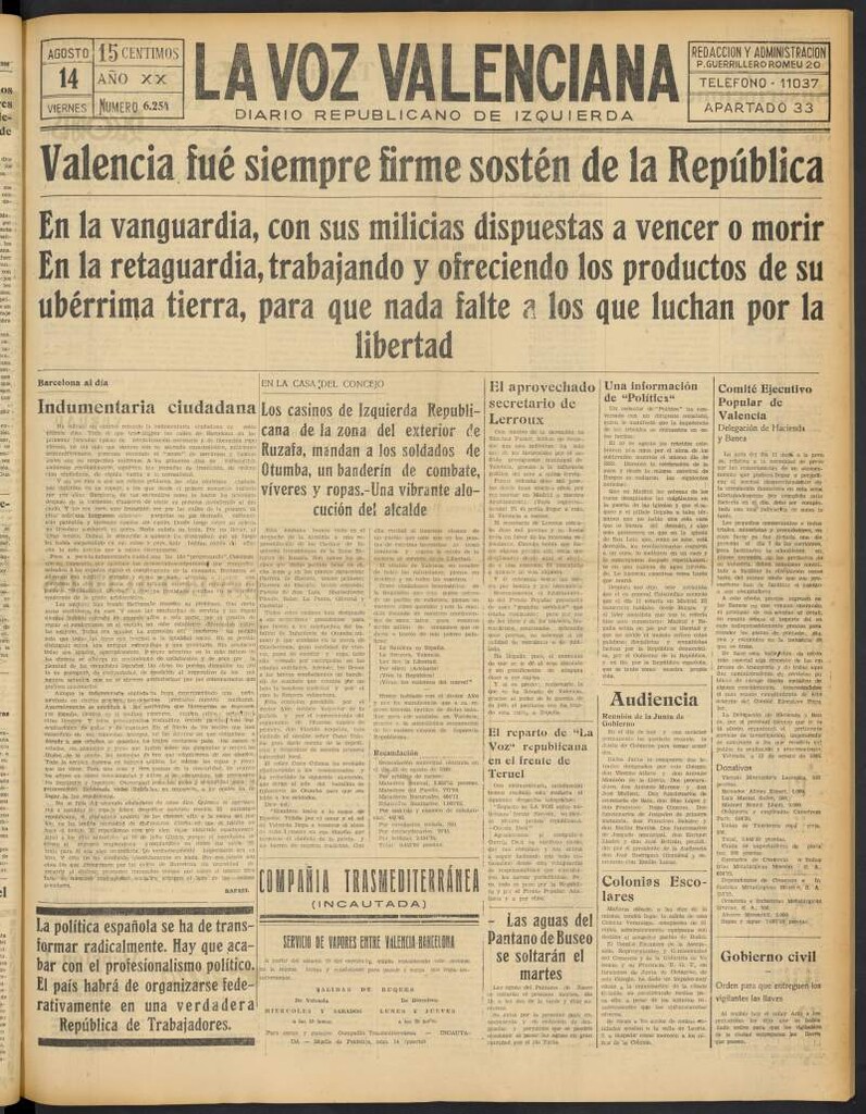 Miniatura de La Voz Valenciana del 14 de agosto de 1936