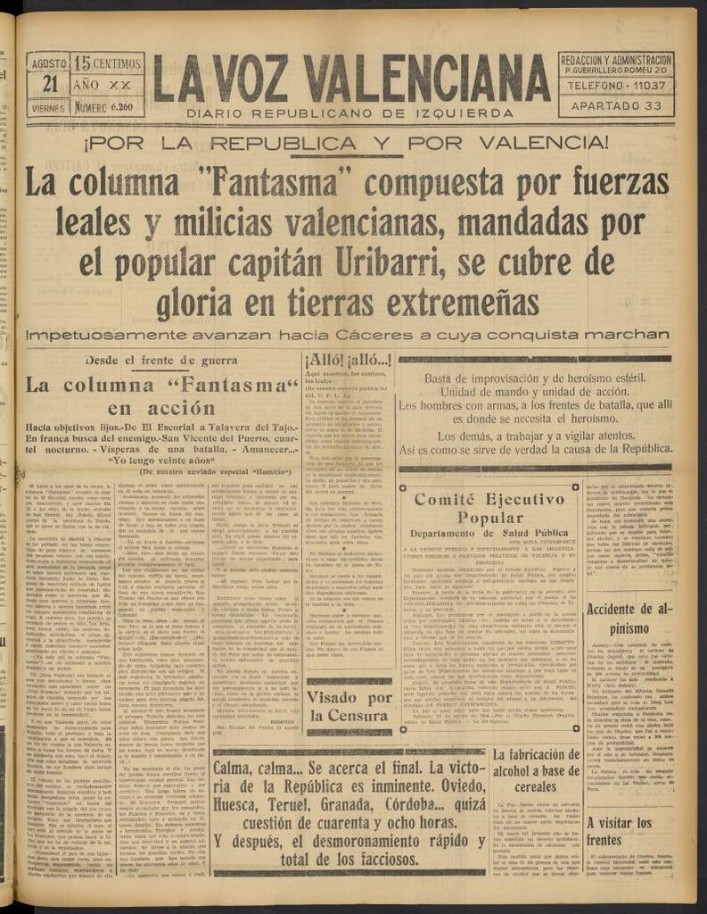 Miniatura de La Voz Valenciana del 21 de agosto de 1936
