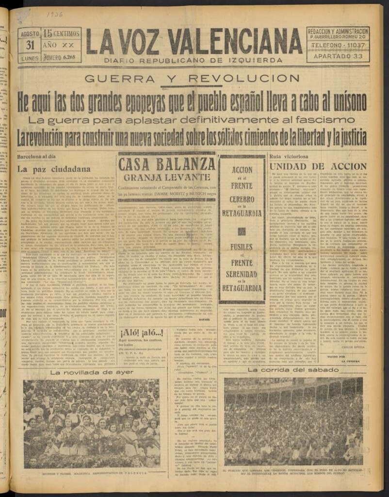 Miniatura de La Voz Valenciana del 31 de agosto de 1936