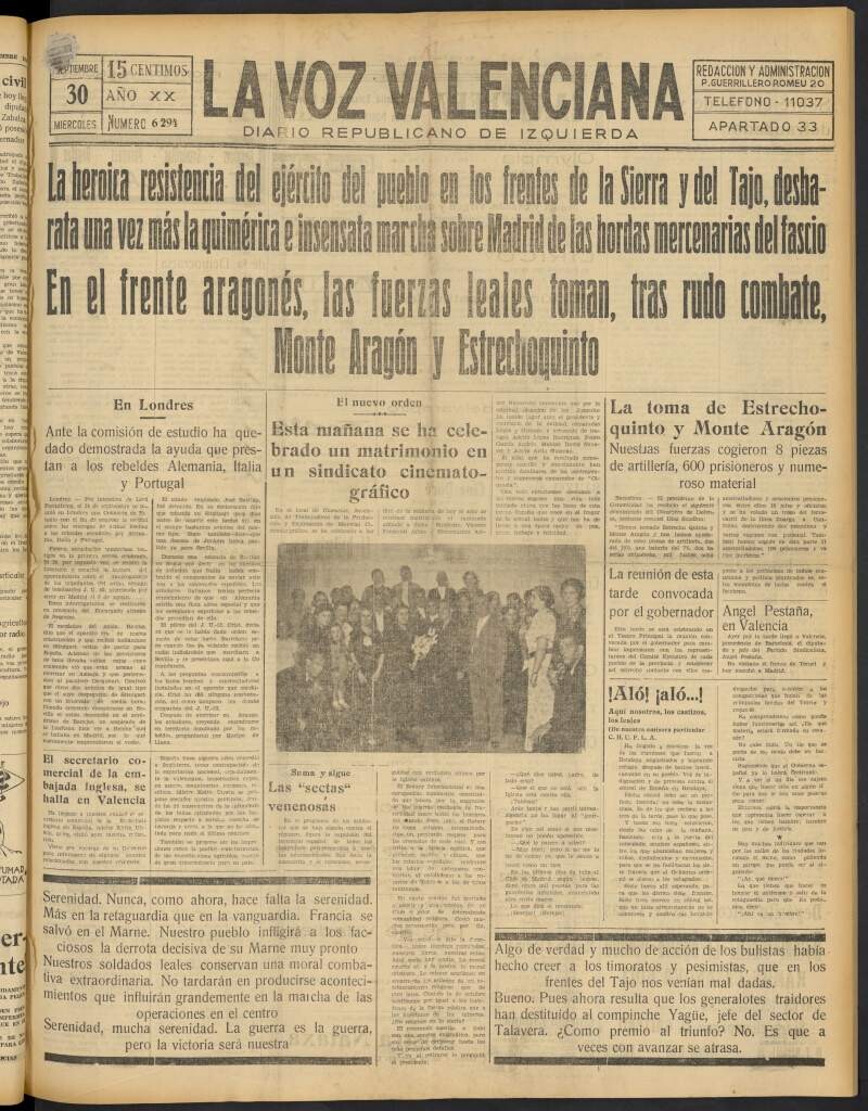Miniatura de La Voz Valenciana del 30 de septiembre de 1936