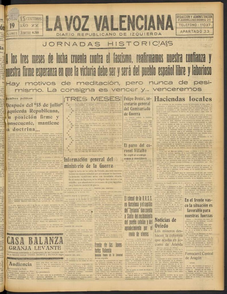 Miniatura de La Voz Valenciana del 19 de octubre de 1936