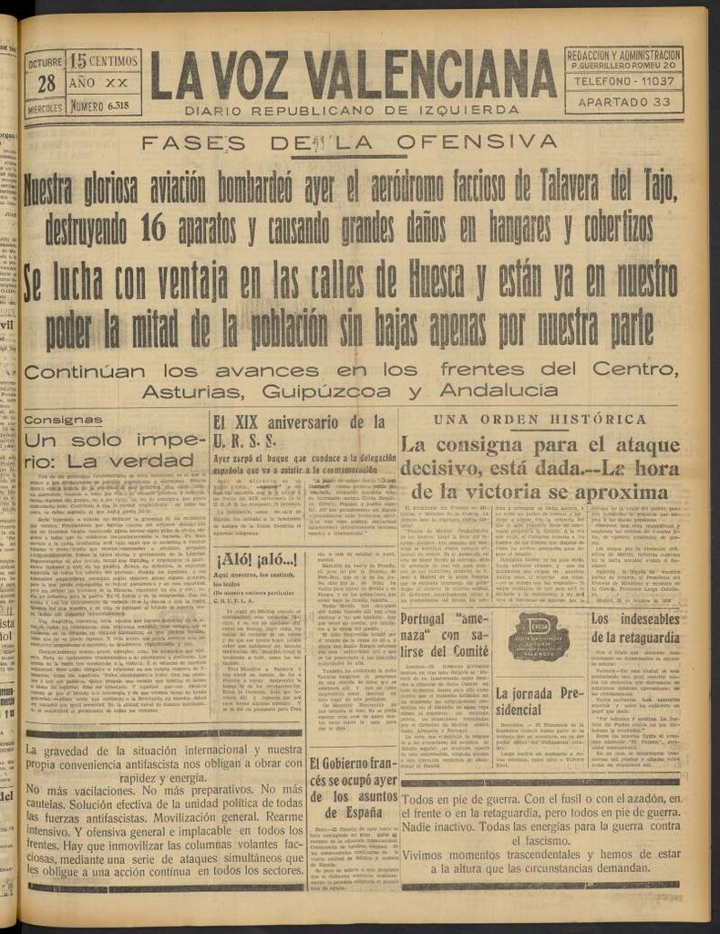 Miniatura de La Voz Valenciana del 28 de octubre de 1936